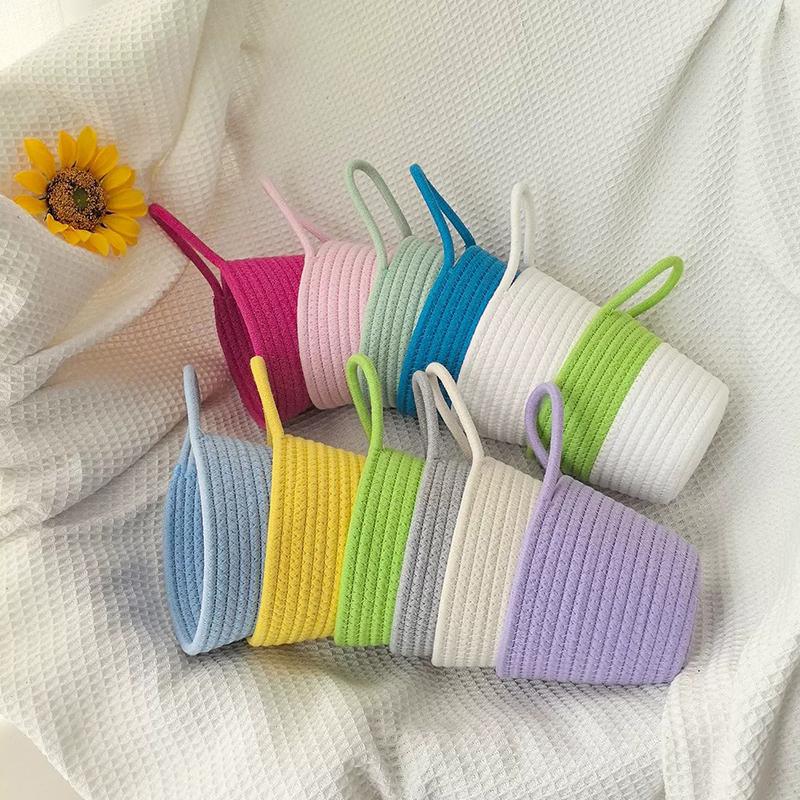 Cotton Rope Woven Storage Basket, Small Laundry Baskets, Desktop Sundries, Keys, Toys, Snacks Organizer Box, Ins Hanging