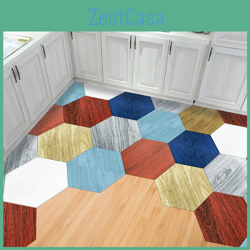 Grain Wood 10pcs Hexagon Birmingham Tiles Floor Stickers Kitchen Bathroom Tv Sofa Wall Home Decor Peel And Stick Art Wall Decals