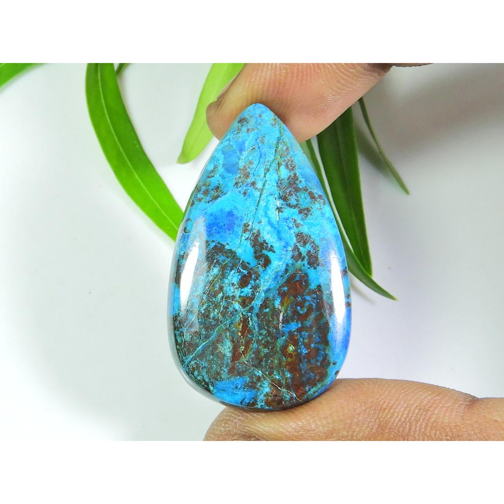 38Cts. AA++ Natural Azurite Crystal Pear Cabochon Loose Gemstone 22X38X05 MM SK-602