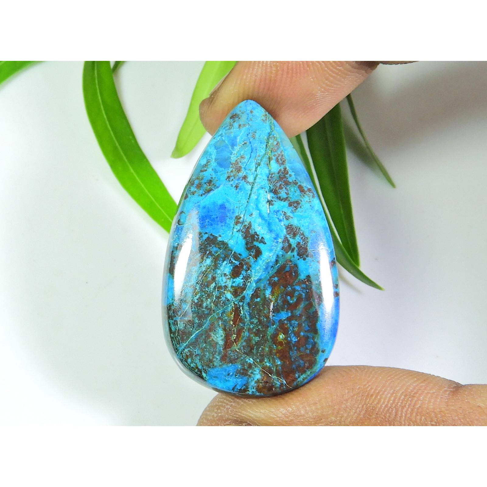 

38Cts. AA++ Натуральный Азурит Кристалл Груша Кабошон Драгоценный Камень Россыпью 22X38X05 ММ SK-602