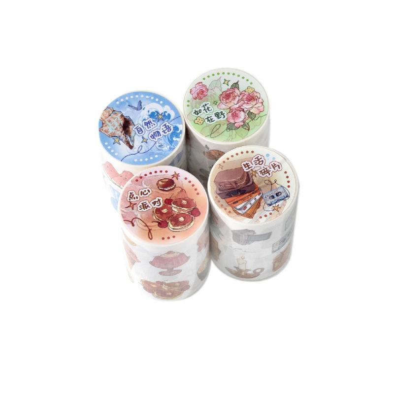 6*200cm 1roll Cute Pastry & Flower Plant Tape, Scenery-Making Stickers for DIY Journal Decoration