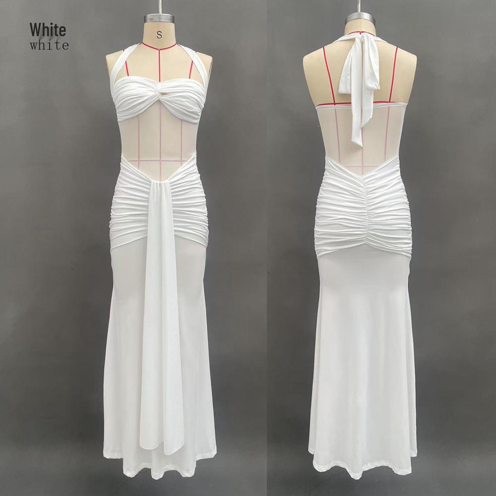 European & American Ruched Long Dress - Fashionable Sexy Open Back Hip-Hugging Style (2026 Collection)