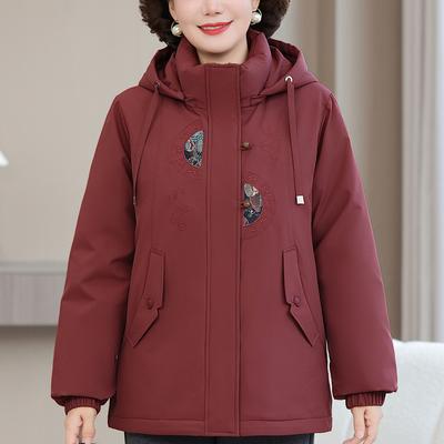 Didelių dydžių XL-6XL Vidutinio amžiaus moterų trumpos pūkų striukės Žieminiai parkai Su gobtuvu Siuvinėti Elegantiški Laisvi Stori Šilti Pūkiniai Paltai Moteriški Viršutiniai Drabužiai