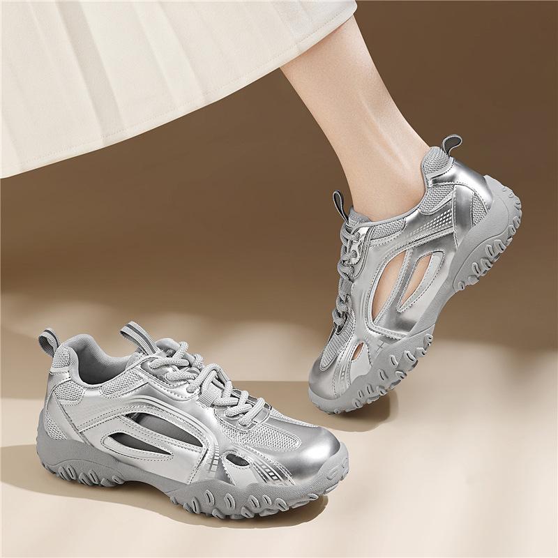 Internet celebrity silver thick-soled heightening dad shoes women's summer new Korean version mesh versatile low-top lightweight sneakers