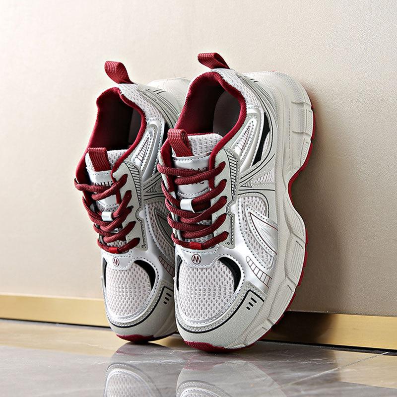Thick-soled versatile little white shoes silver sneakers ins women's shoes 2025 spring new breathable mesh dad shoes