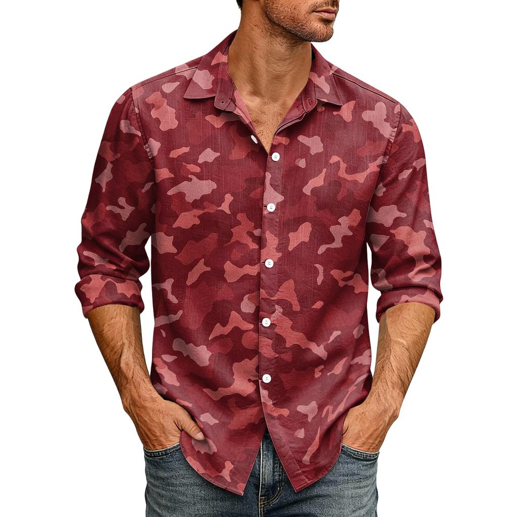 Men's Loose Fit Long Sleeve Shirt Casual Button Down Shirt with Classic Collar for Outdoor Daily Wear Breathable Fabric Suitable for Spring Autumn