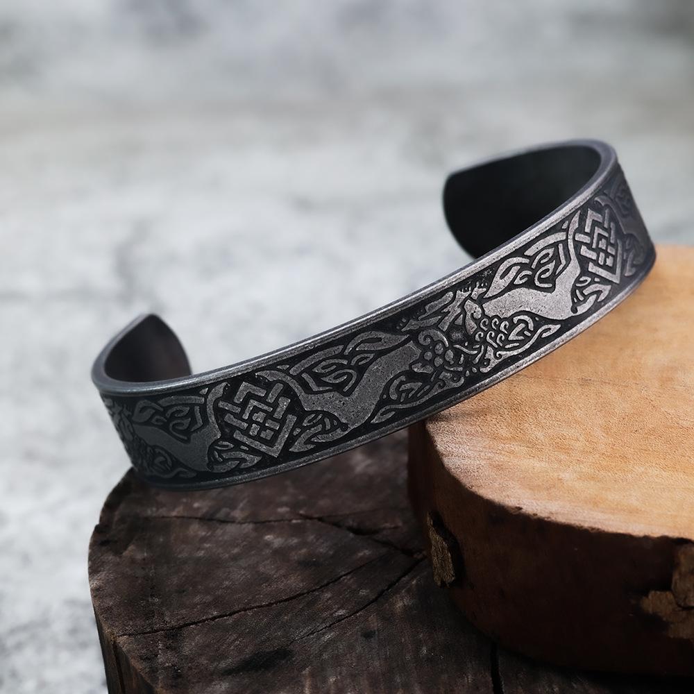 Viking Mens Bracelet Celtic Wolf Tree Of Life Titanium Steel Jewelry Durable Stylish Gift