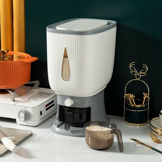 Distributeur de Riz Boîte de Rangement pour Riz Étanche à l'Humidité Capacité 10 kg Récipient Scellé pour Riz Ménager avec Tasse à Mesure pour Étagère de Cuisine Garde-manger