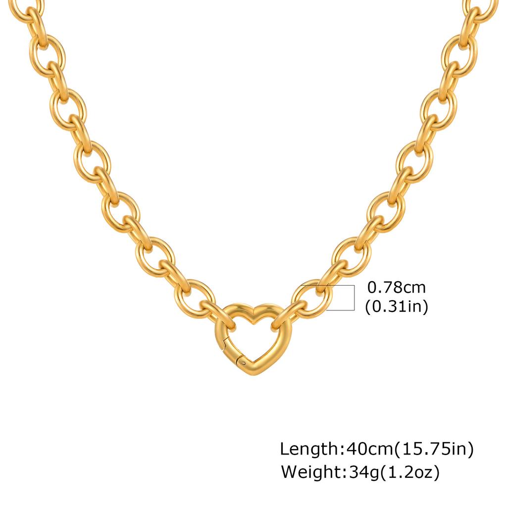 Stainless Steel Plated 18K Gold Round Cross Chain Heart Buckle Necklace, Women'S Jewelry Nc-