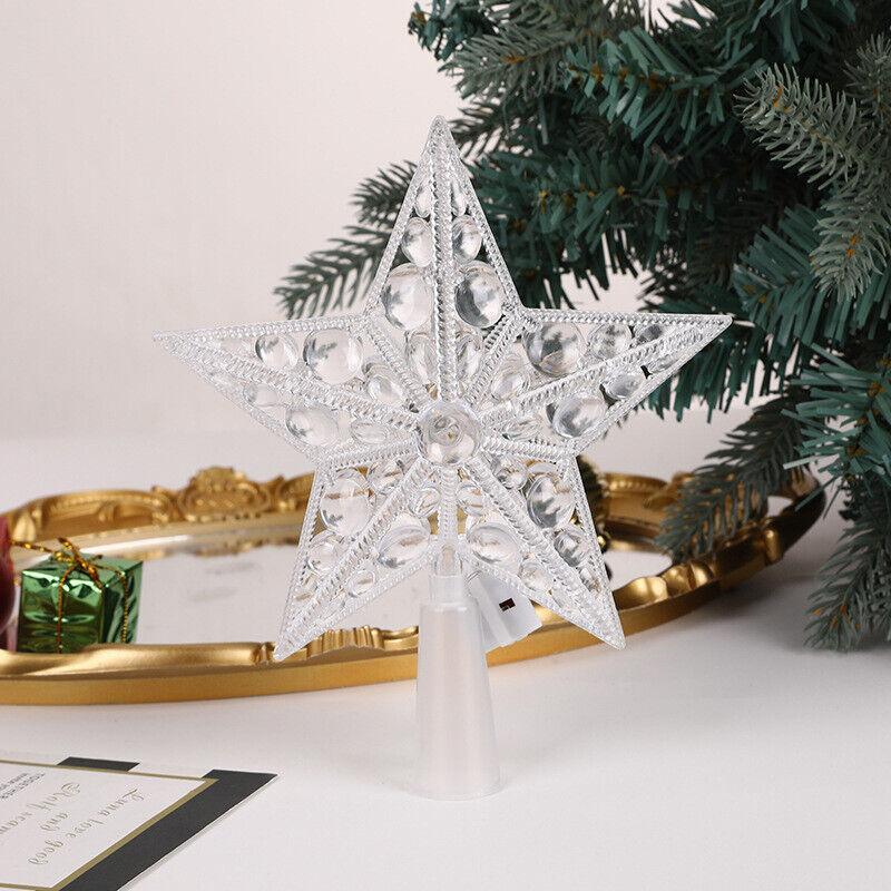 Glitter Star Christmas Tree Topper with LED Light Decor Xmas Tree Top Ornament