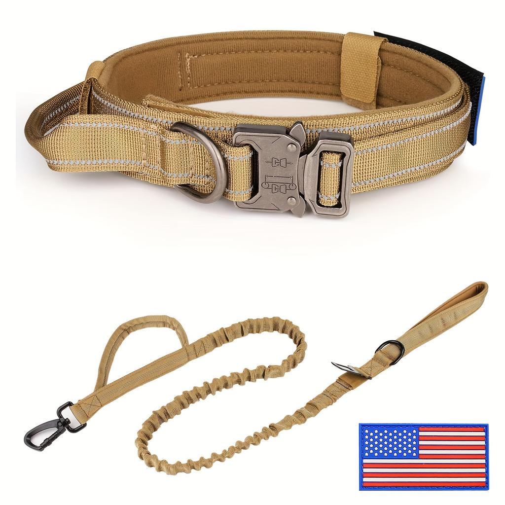 Tactical Dog Collar and Leash Set, Military Dog Collar and Leash for Medium to Large Dogs, Adjustable Heavy Duty Metal Buckle Re