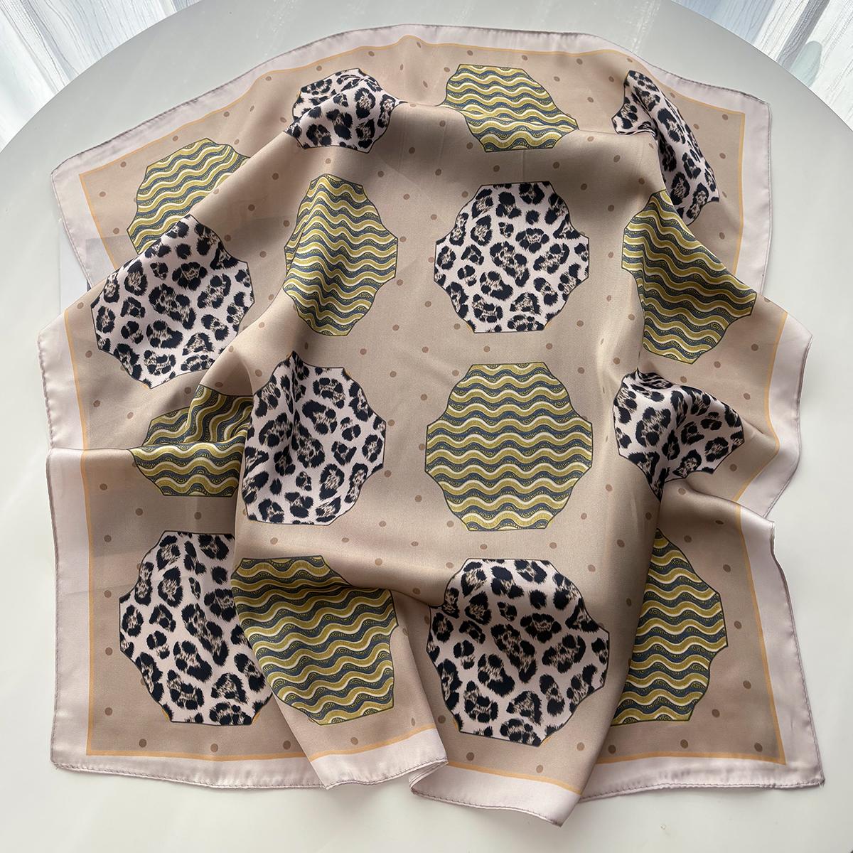 Luxury Square Scarf For Women Fashion Ladies Leopard Print Hijab Elegant Neckerchief Bandanas Soft Stain Faux Silk Scarves Shawl