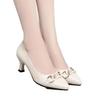 Temperament soft leather single shoes spring new high heels thick heel shallow mouth professional leather shoes