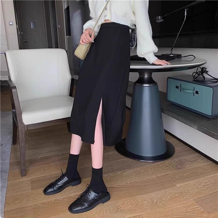 

Women s Black A-Line Midi Skirt - Summer Slim, High Waist, Slit for Plus Size Pear-Shaped Body 4XL (159-170 jin)