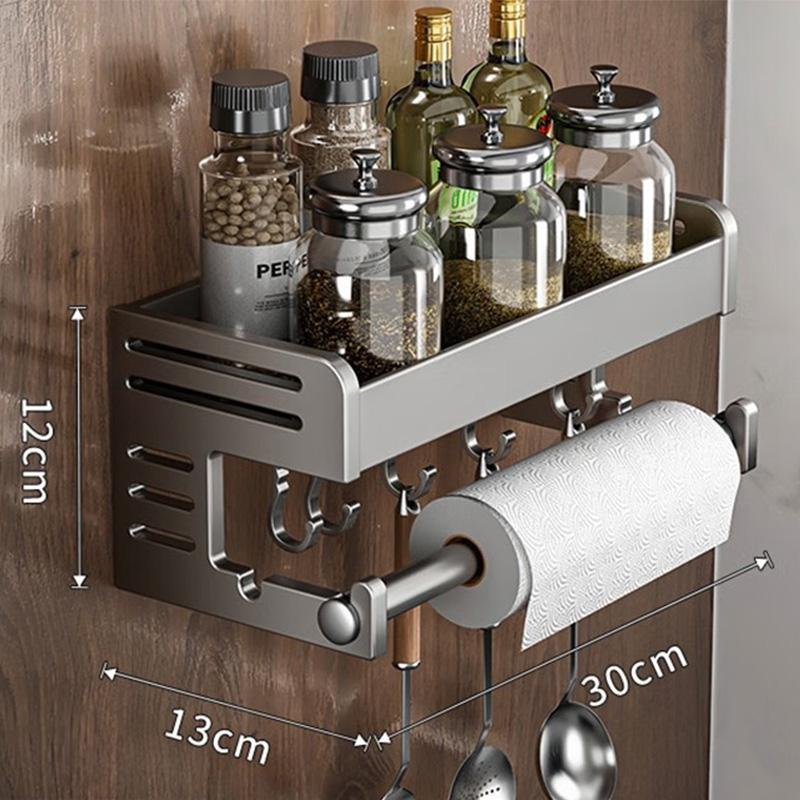 30/40CM Kitchen Storage Rack with Hook Wall Mounted Seasoning Bottle Storage Shelf Knife Shovel Spoon Holder Kitchen Organizers