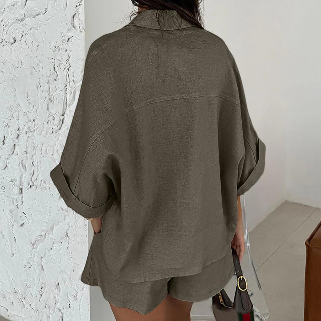 Damen Locker Bequemes Lässiges Und Modisches Halbarm-Oberteil Und Shorts Zweiteiliges Set