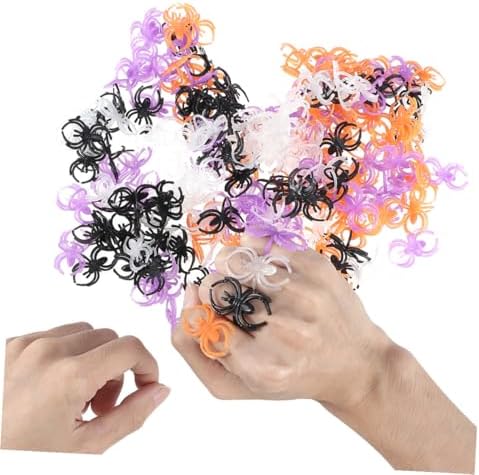 HONITANO 60Pcs Halloween Plastic Rings Spider Bat Design Kids Party Favors Random Color