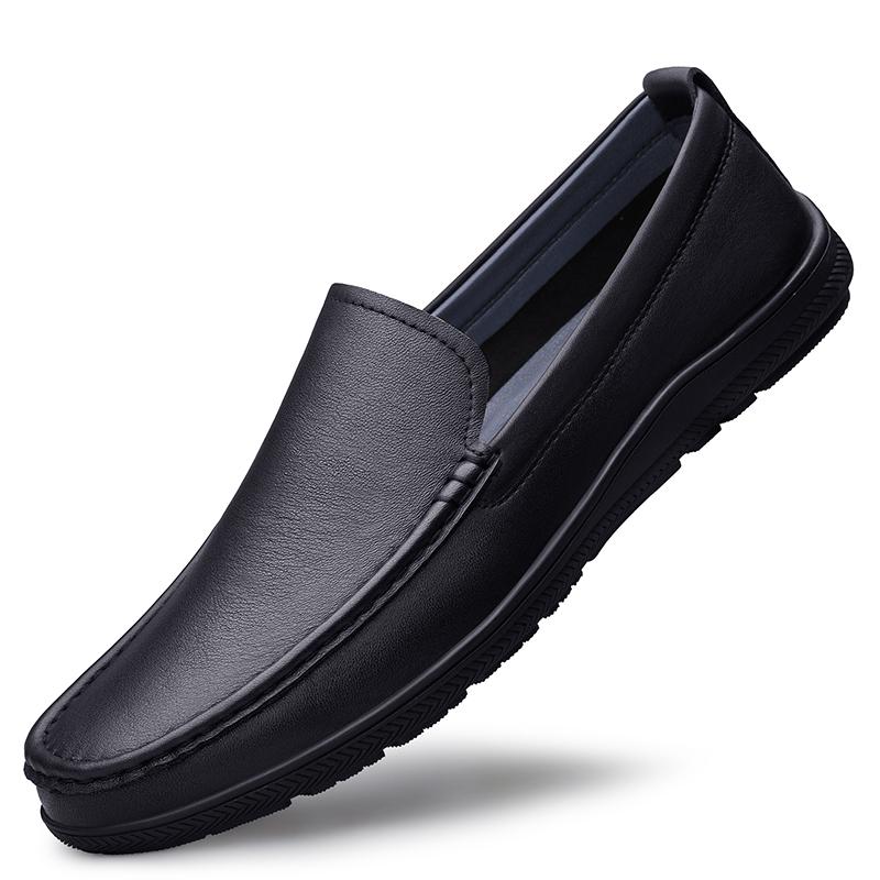 Fashion Business Mens Slip On Shoes Classic Men's Genuine Leather Loafers Casual Breathable Flat Shoes Non-Slip Comfortable Walking Shoe