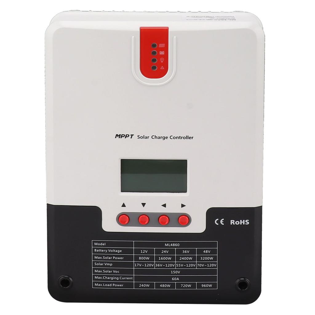 60A Solar Charge Controller MPPT 12V 24V 36V 48V Safety Protection Adjustable with LCD Display