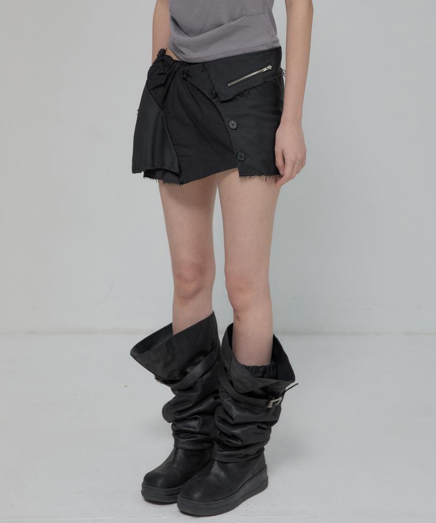 Peulleeoeob Asymmetrical Layered Mini Skirt (Fl-267_Black)