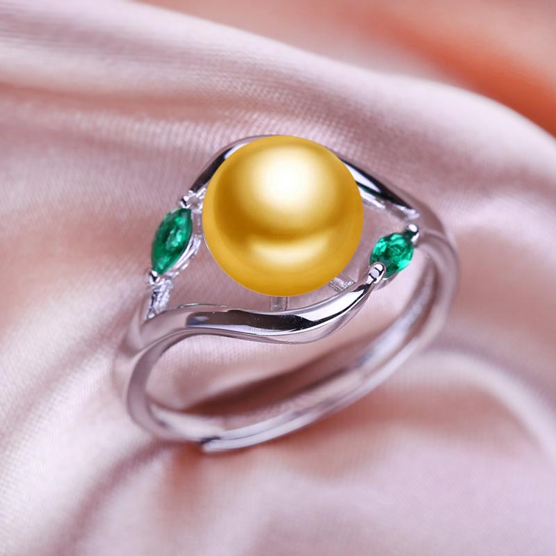 

Кольца SENIKO с натуральным пресноводным жемчугом для женщин, модное женское кольцо с зеленым кристаллом в форме листа, ювелирные изделия с жемчугом, регулируемое кольцо золотой