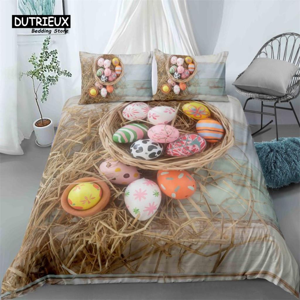 

Soft Easter Eggs Print Duvet Cover Happy Easter Cartoon Rabbit Toddler Bedding Sets Twin King Queen Size Microfiber Quilt Cover 140x200cm 3pcs