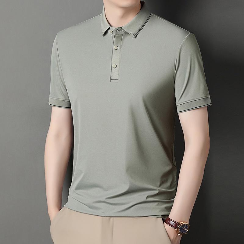 

Мужская футболка с короткими рукавами, отцовский лацкан, тонкая парча, аммиачный лед, шелковая свободная рубашка поло с короткими рукавами 4XL