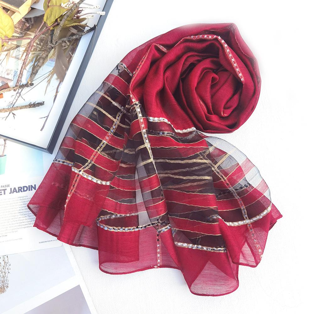 New Silk Scarf Women's Scarf Shawl Striped Mulberry Silk Scarf Sunscreen Large Silk Scarf