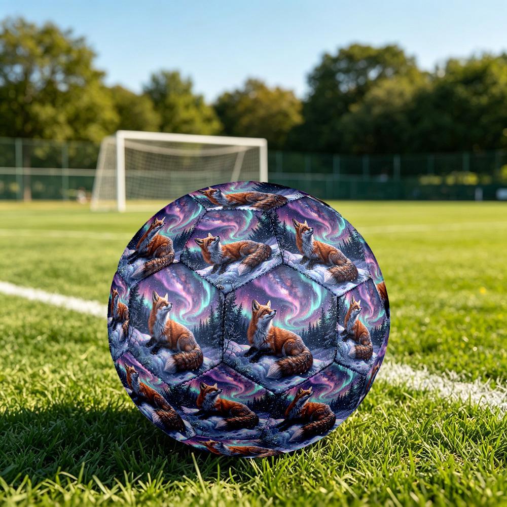 1pc Winter Fox Aurora Theme Soccer Ball Football, Size 5, Lightweight PVC, Outdoor Training Soccer Ball,Sports Gift T61463