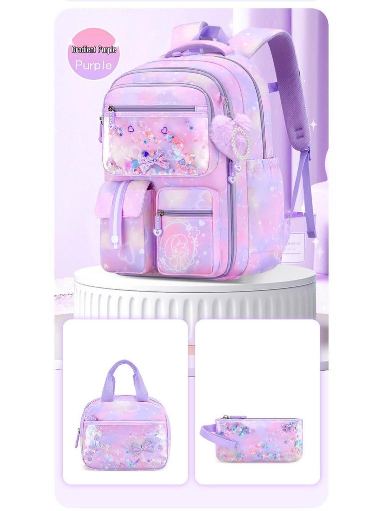 2025 Hot-Selling Three-Piece Backpack Set - Butterfly Design In Pink, Purple, and Blue for Girls