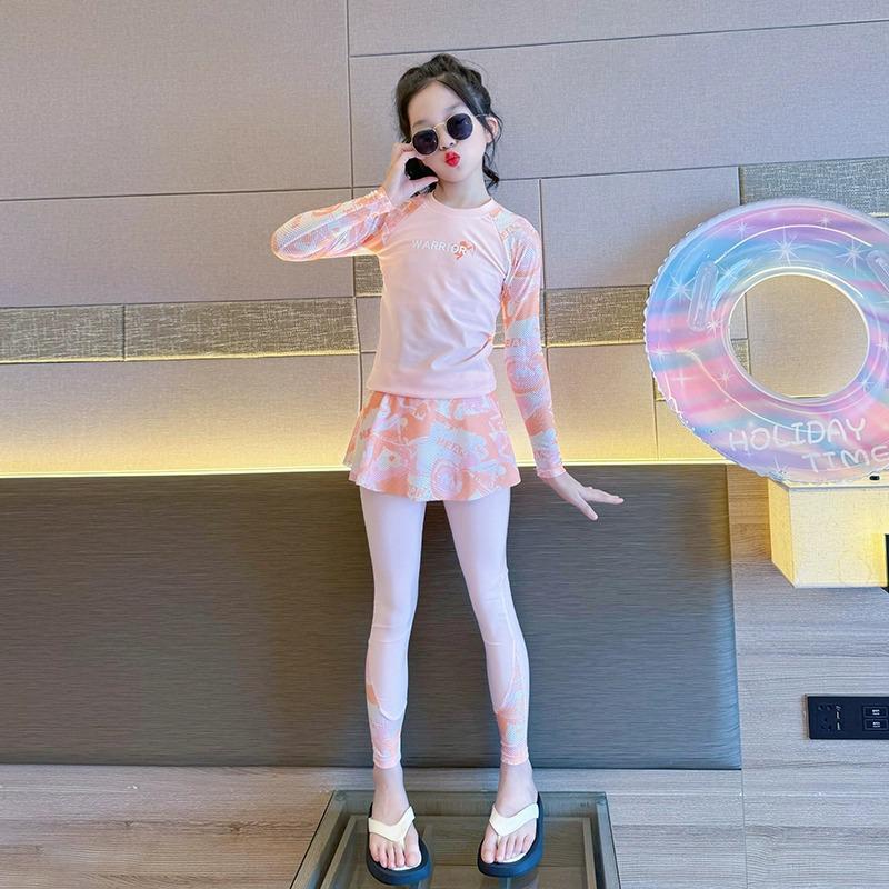 Girls' Long Sleeve Two-Piece Swimsuit Set - Sun Protection, Sweet Style 2026 for Middle School Students