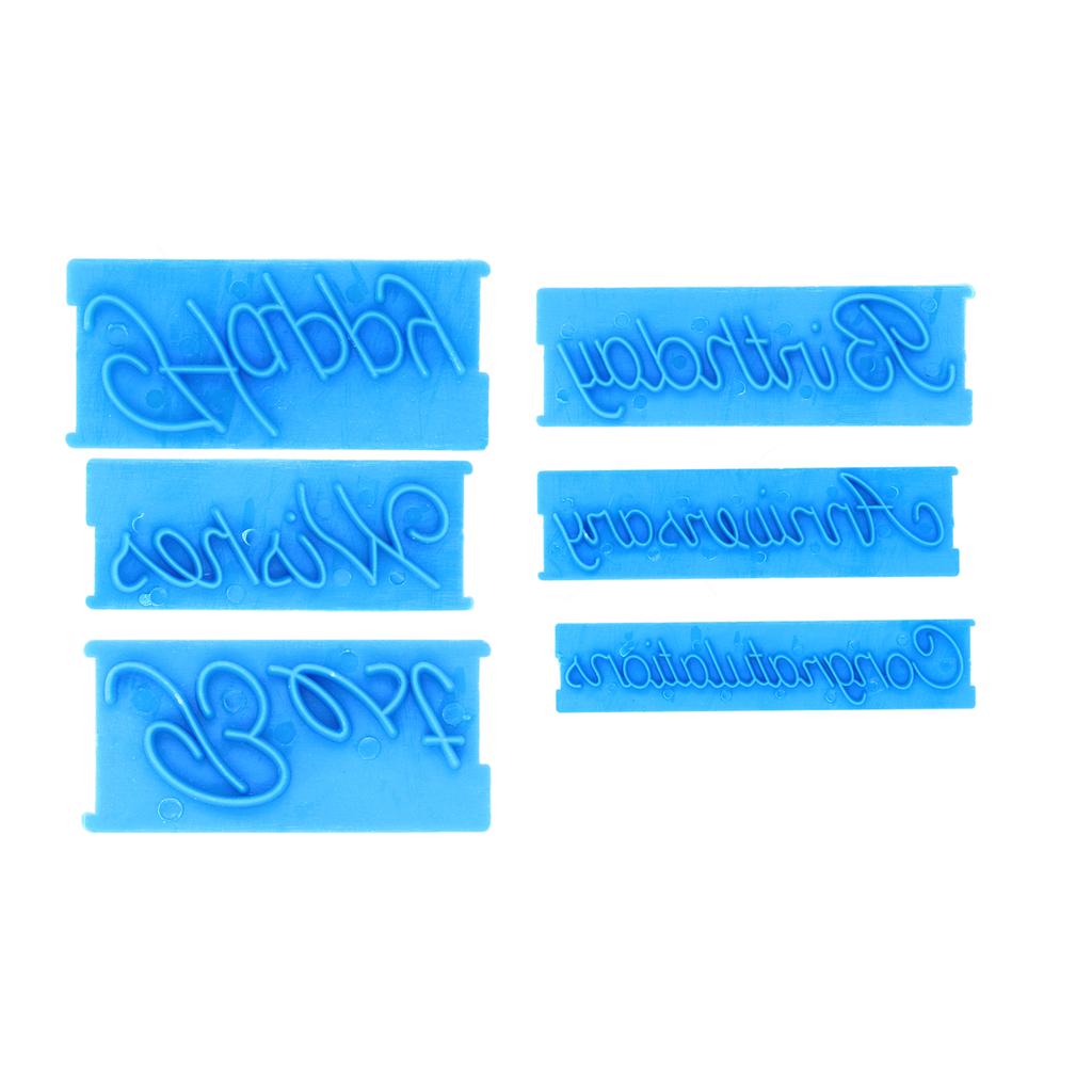6Pcs Words Cake Mold DIY Handwritten Letter Printed Stamp Mould Bakery Supplies Blue