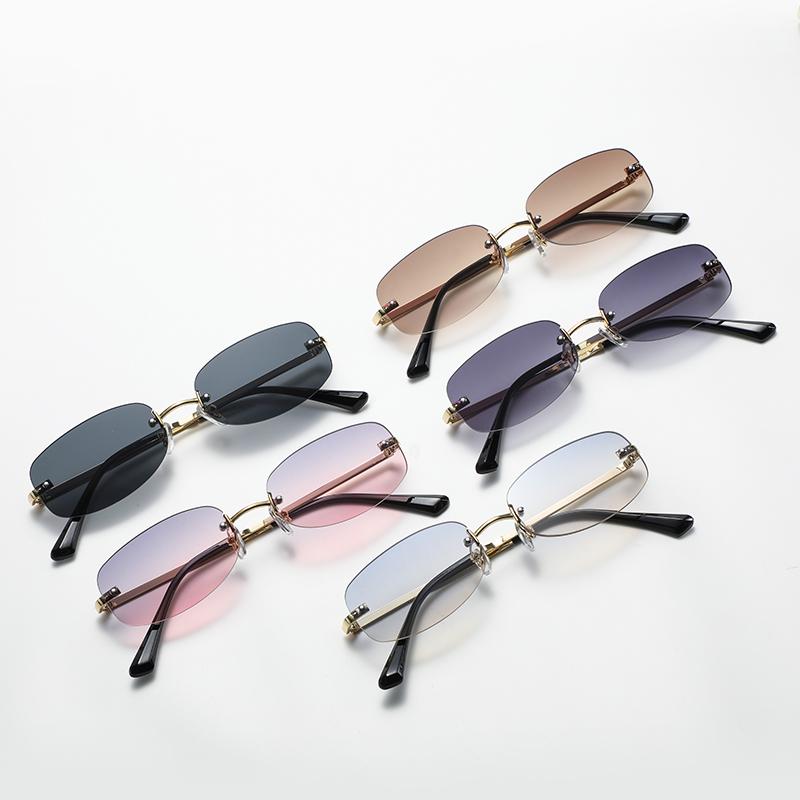 Retro Fashion Frameless Elliptical Sunglasses Women High Quality Metal INS Concave Street Photography Glasses