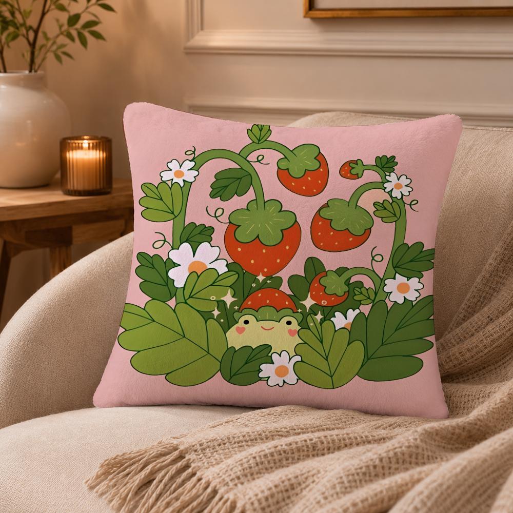 Strawberries Cushion Cover Anti-dustmite Pillowcase Invisible Zipper Silky Short Plush Sofa Cushion Cover