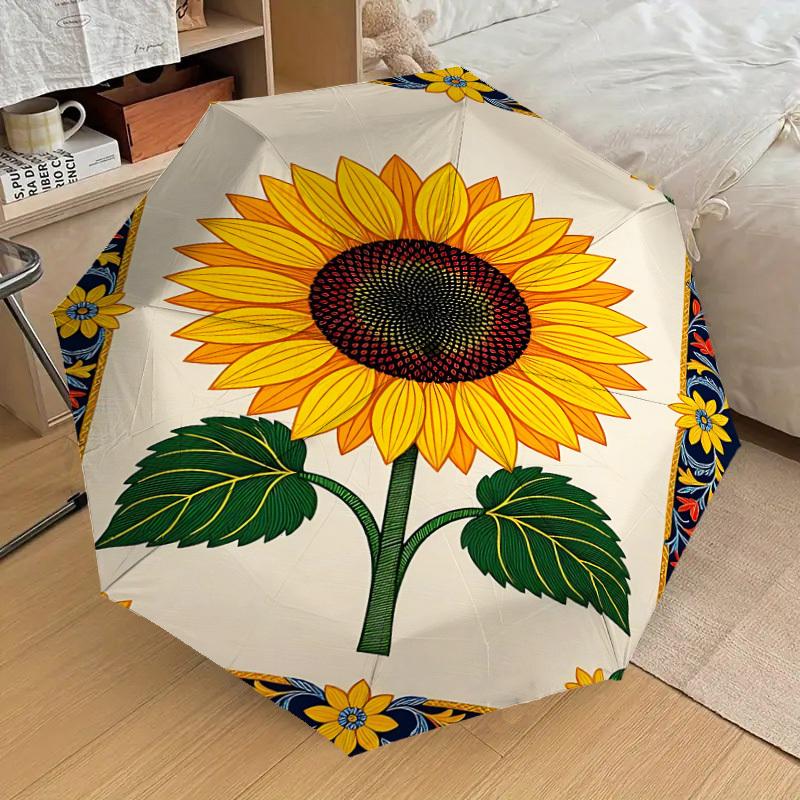 1pc Sunflower Pattern Automatic Open/Close Umbrella with Windproof, 8-Rib Sturdy Canopy, Durable Ribs, Fashionable Design1220A