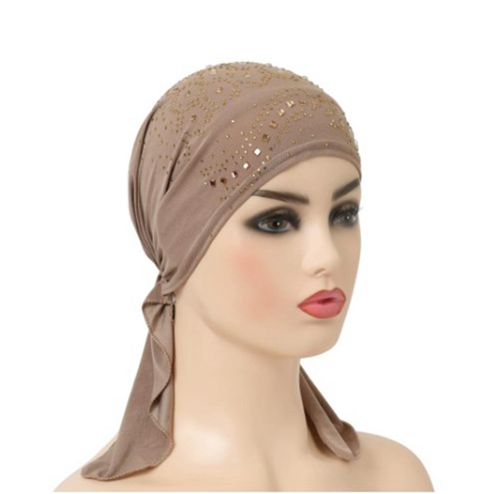 

Casual Wind Cotton Hat Bandana with Many Stones Sleep Caps Beanies Headwrap Women National 10