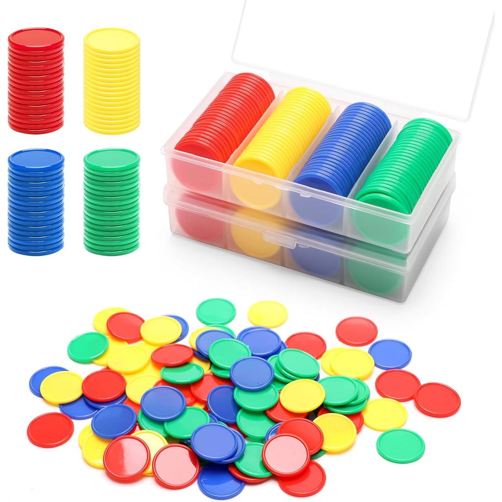 160 plastic learning counters with storage box, 4-color bingo chips, 1-inch poker chips, educational counting math manipulatives, round game chips