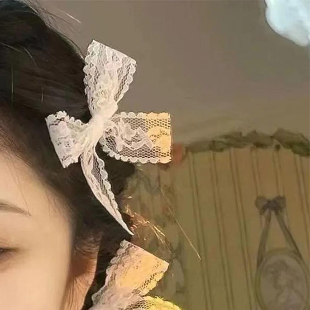 Bowknot Simple Hairclip Lace Lolita Bow Hairpin Decorate Solid Color Hair Pin