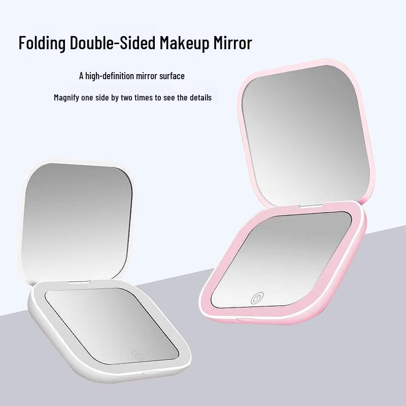 Foldable USB Charging Double-Sided Makeup Mirror with 2x/5x Magnification White