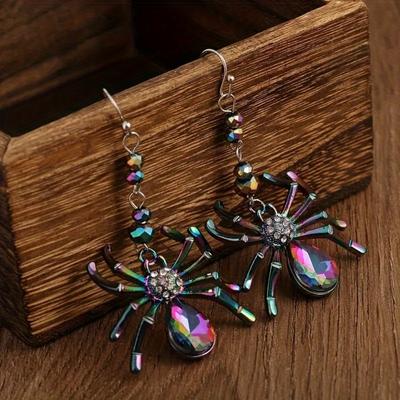 Bohemian Style Spider Design Drop & Dangle Earrings - Fashion Creative Shiny Zinc Alloy with Glass Mosaic for Women Daily Wear