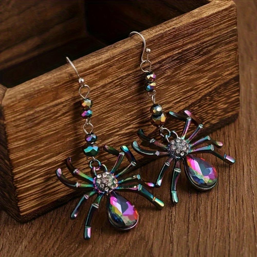 Bohemian Style Spider Design Drop & Dangle Earrings - Fashion Creative Shiny Zinc Alloy with Glass Mosaic for Women Daily Wear