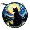 Witchcraft Aesthetic Room Decor Halloween Moon Black Cat Suncatcher Jigsaw Puzzle, 2D Acrylic Mystical Feline Window Hanging Decor, 7.87 Inch