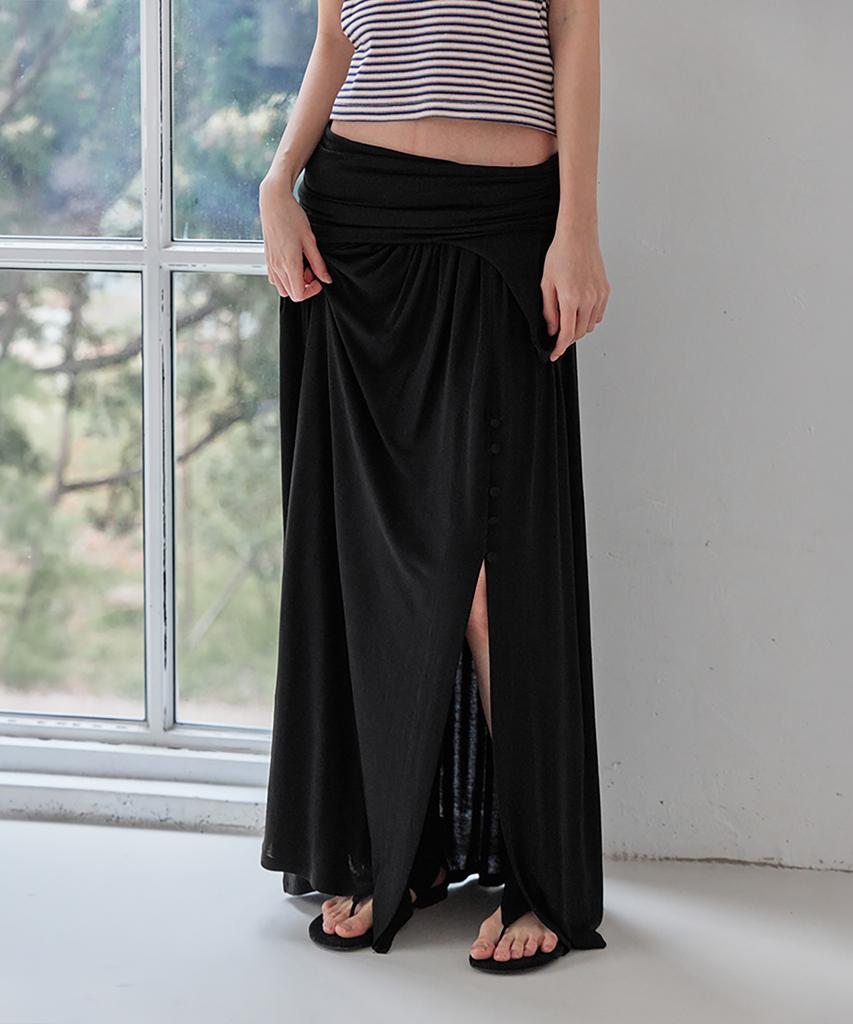 Leondeondada Draped Shirring 2-Way Maxi Dress, Black