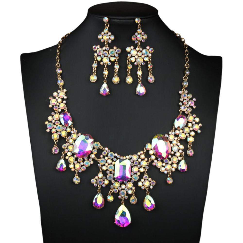 Shiny Necklace Earrings Set Baroque Wedding Bridal Accessories Rhinestone Jewelry Set Prom Event