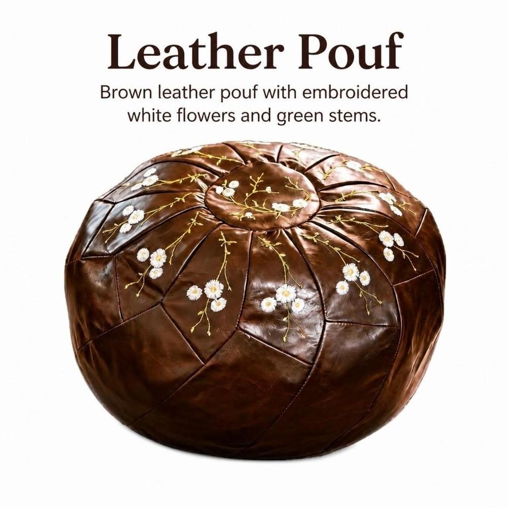 Unstuffed Pouf Ottoman PU Leather Footstool Cover New Storage Ottoman Home Use