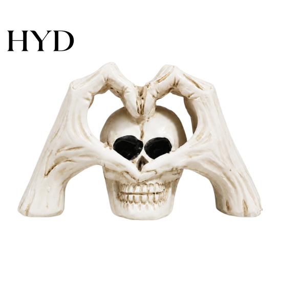 Creepy Gothic Table Ornament Skeleton Hands Heart Sculpture with Skull, Romantic Love Statue, Halloween Dark Style Home Accents Shape Finger
