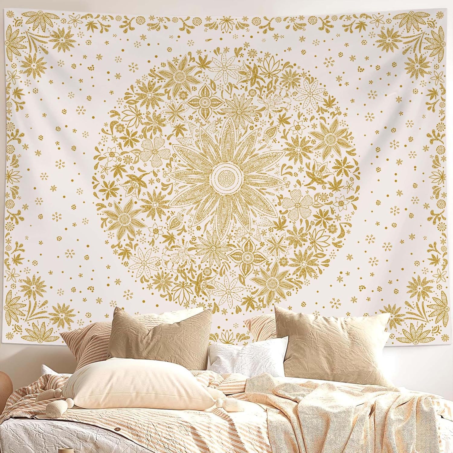 

VIKAMA 3D Floral Tapestry Bohemian Sofa Backdrop Decor Thick Cotton Retro Wall Hanging Living Room Bedroom Cozy Upgrade 74x94cm(29x37in)