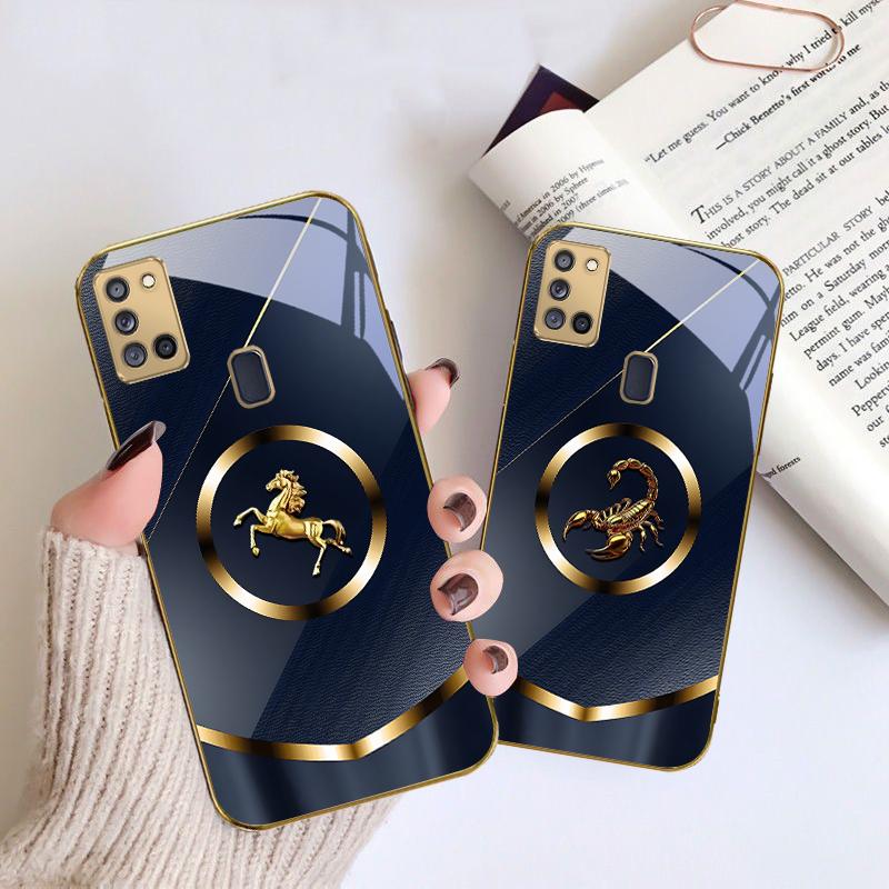 Luxurious tiger head For Samsung A 70 71 72 73 14 15 13 16 25 A26 31 32 33 34 35 50 51 52 53 54 55 56 Golden glass phone case