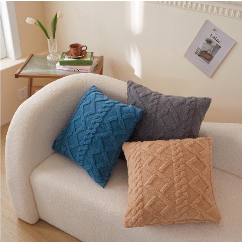 43x43cm INS Plush Pillowcase 3D Rhombus Geometry Soft Throw Pillowcase Embroidery Living Room Sofa Decor Jacquard Cushion Cover
