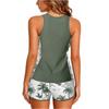 Women Two Piece Athletic Swimsuit Tank Top and Boyshorts Set with Printed Design Soft Fabric Quick Drying Swimwear for Outdoor Activities